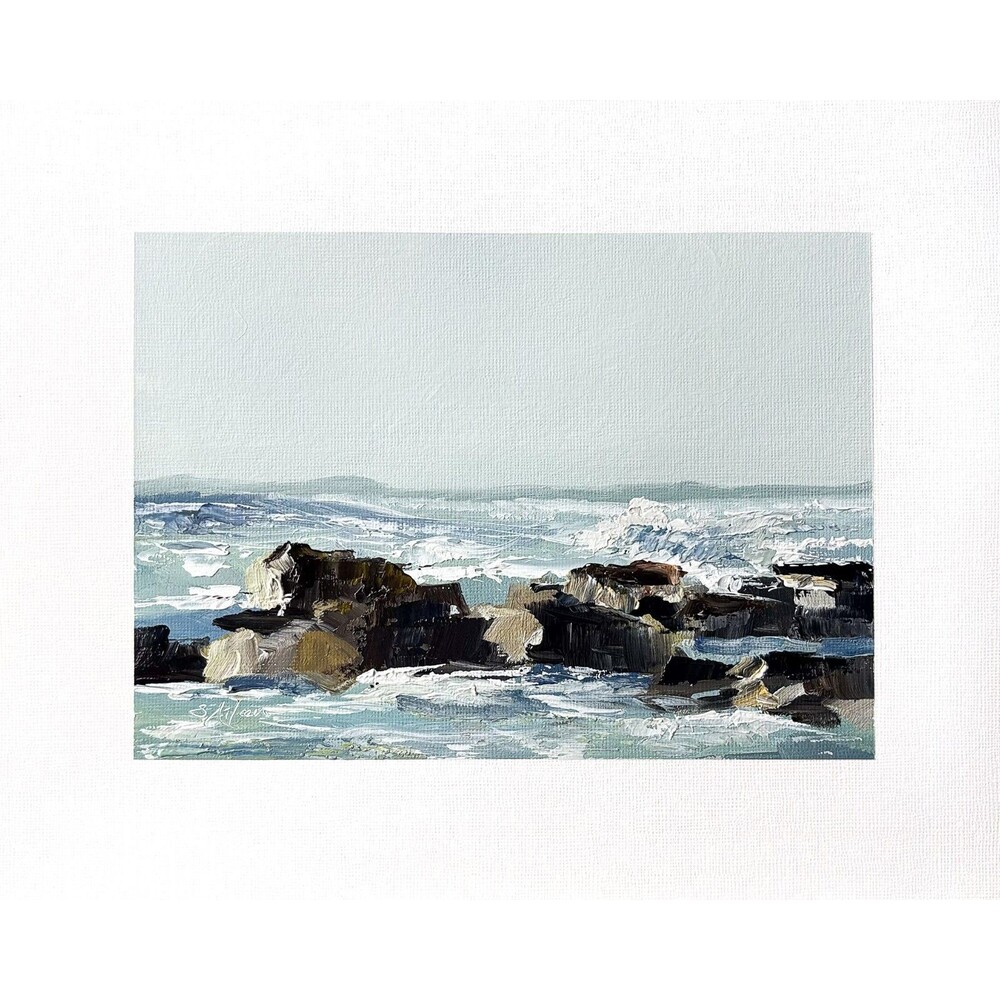 8x10 Original Oil Landscape Painting Ocean Rocks Seascape Impressionist Signed